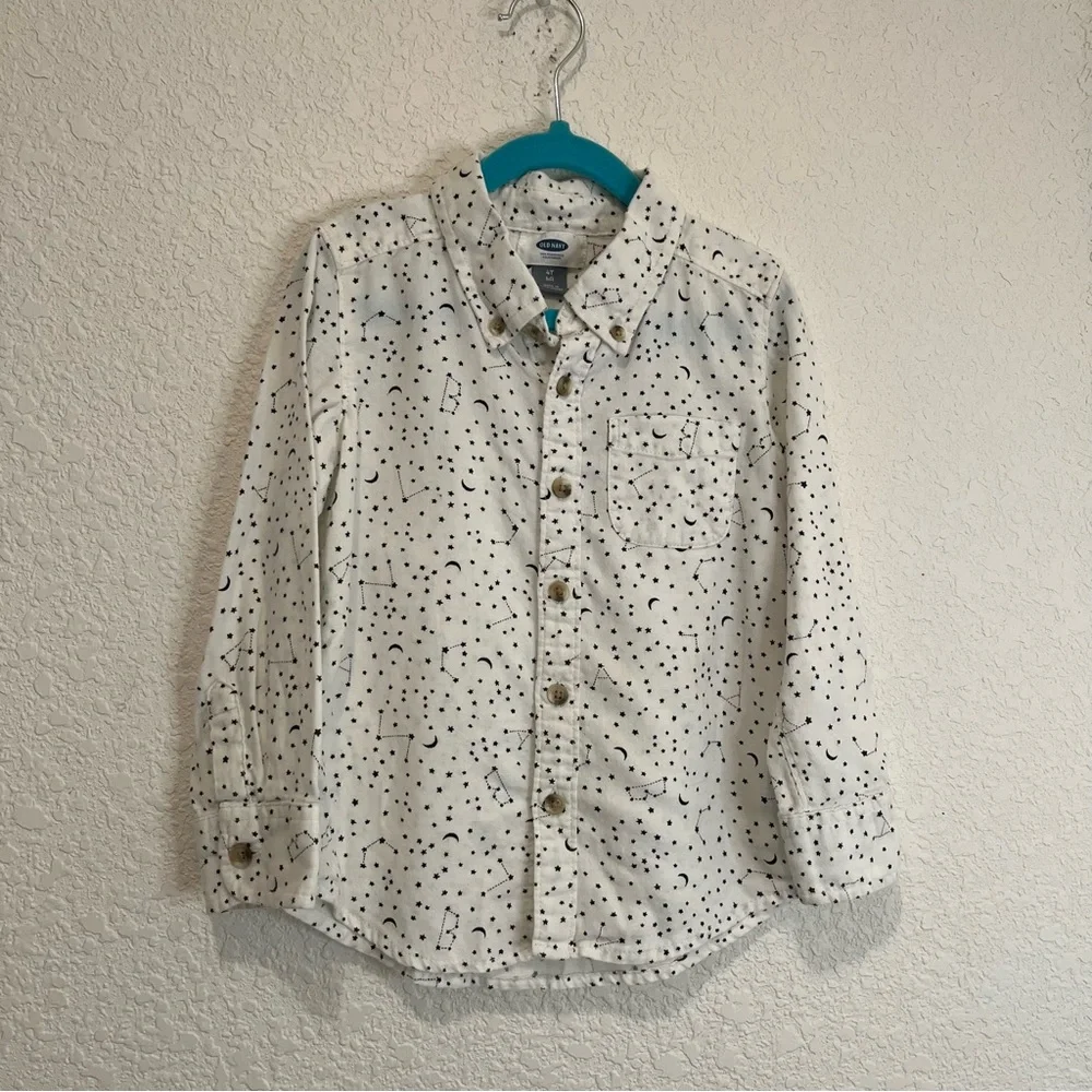 Old Navy Celestial Print Stars Galaxy Button Up Long Sleeve Shirt Youth Size 4T